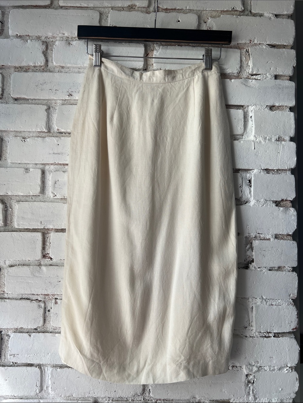 Women's Cream Midi Skirt Classic Minimal Style 15% linen business casual